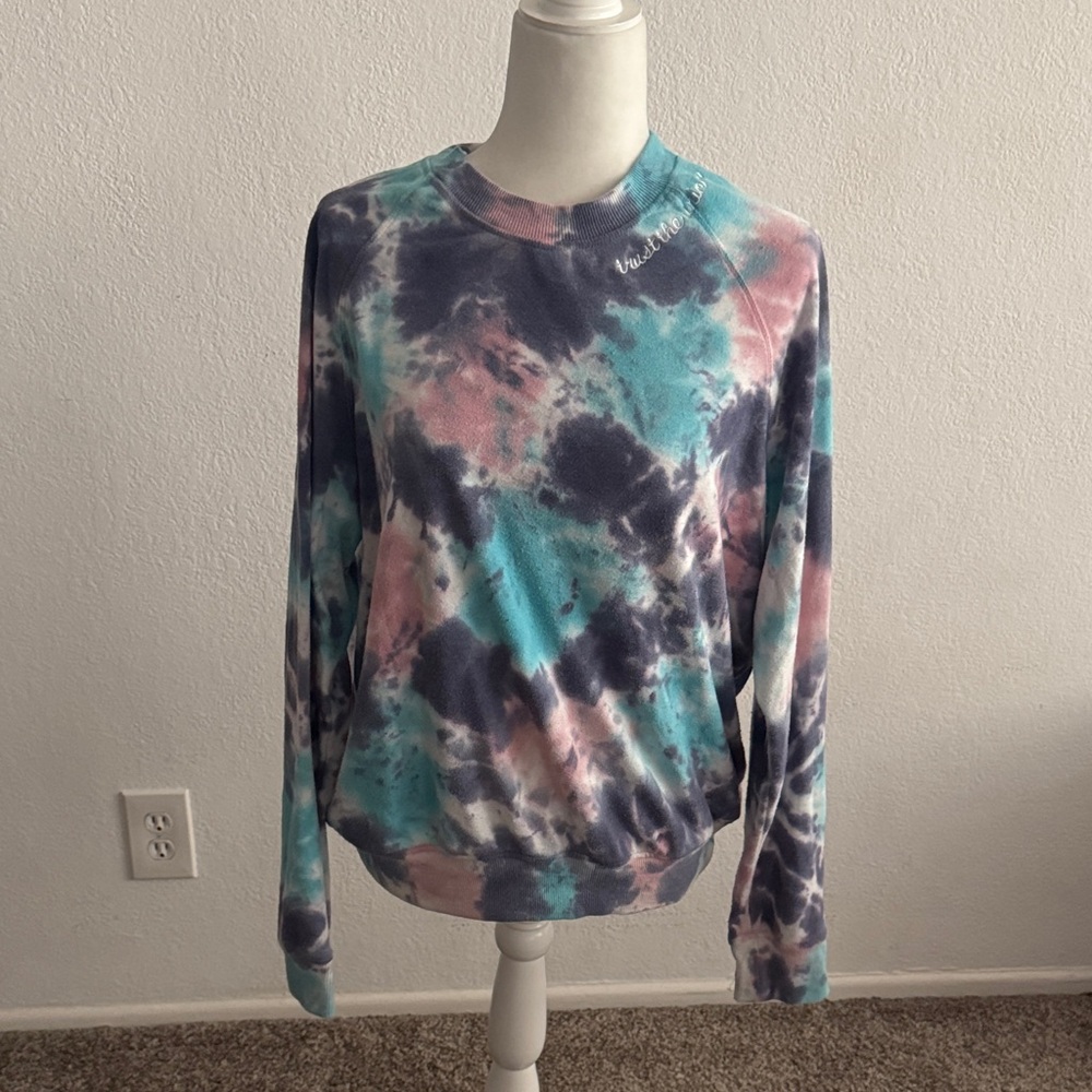 Spiritual Gangster Tie-Dye Sweatshirt in Teal, Pink & Navy